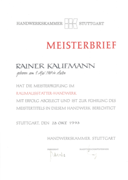 Rainer Kaufmann Meisterbrief